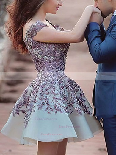 A-line Off-the-shoulder Chiffon Short/Mini Lace Short Prom Dresses #Favs020020109115