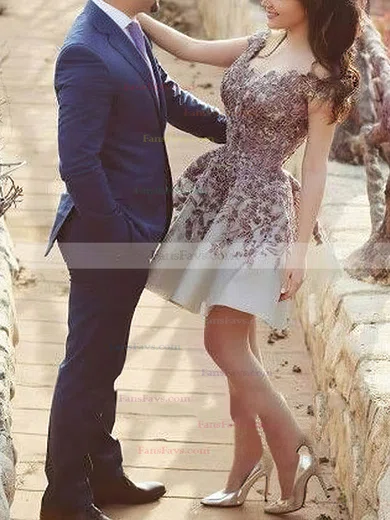 A-line Off-the-shoulder Chiffon Short/Mini Lace Short Prom Dresses #Favs020020109115