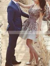 A-line Off-the-shoulder Chiffon Short/Mini Lace Short Prom Dresses #Favs020020109115