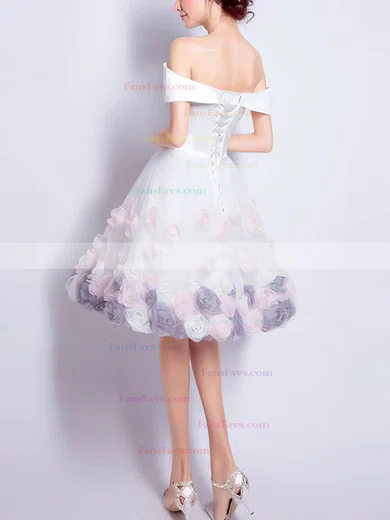 A-line Off-the-shoulder Tulle Knee-length Short Prom Dresses With Flower(s) #Favs020020110022
