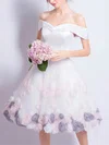 A-line Off-the-shoulder Tulle Knee-length Short Prom Dresses With Flower(s) #Favs020020110022