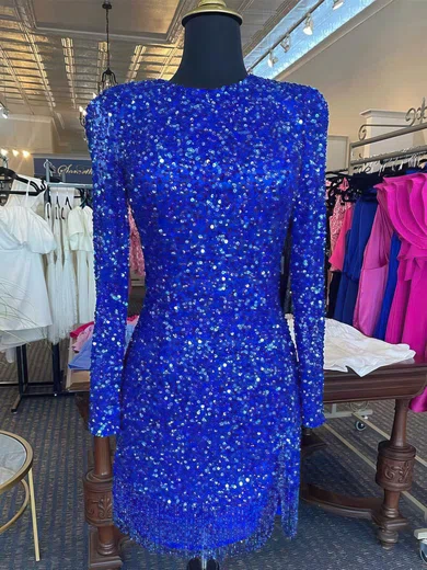 Sheath/Column Scoop Neck Sequined Short/Mini Short Prom Dresses With Beading #Favs020020110796