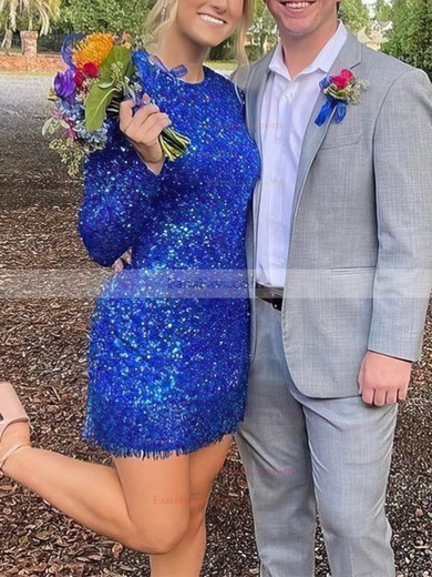 Sheath/Column Scoop Neck Sequined Short/Mini Short Prom Dresses With Beading #Favs020020110796