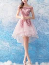 A-line Off-the-shoulder Organza Asymmetrical Short Prom Dresses With Lace #Favs020020110025