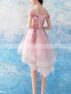 A-line Off-the-shoulder Organza Asymmetrical Short Prom Dresses With Lace #Favs020020110025