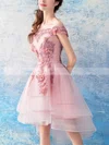 A-line Off-the-shoulder Organza Asymmetrical Short Prom Dresses With Lace #Favs020020110025