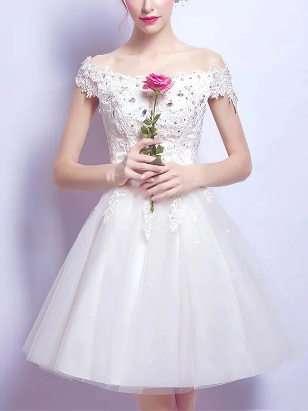 A-line Off-the-shoulder Tulle Short/Mini Short Prom Dresses With Lace #Favs020020110026
