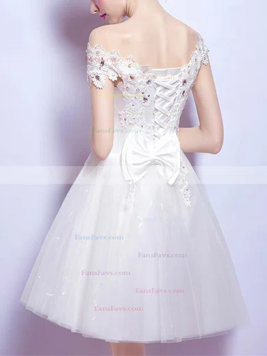 A-line Off-the-shoulder Tulle Short/Mini Short Prom Dresses With Lace #Favs020020110026