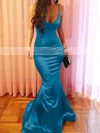 Trumpet/Mermaid V-neck Silk-like Satin Floor-length Prom Dresses #Favs020106041