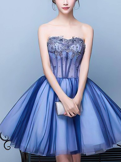 A-line Off-the-shoulder Tulle Short/Mini Short Prom Dresses With Beading #Favs020020110027