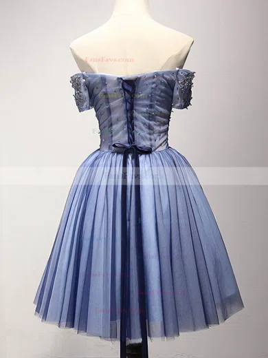 A-line Off-the-shoulder Tulle Short/Mini Short Prom Dresses With Beading #Favs020020110027