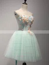 A-line Strapless Tulle Short/Mini Short Prom Dresses With Flower(s) #Favs020020110028