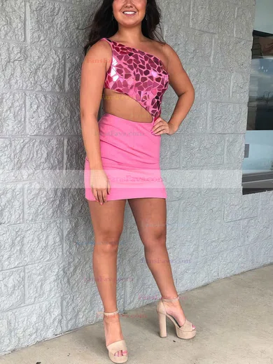 Sheath/Column One Shoulder Stretch Crepe Short/Mini Short Prom Dresses With Split Front #Favs020020110801