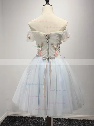 A-line Off-the-shoulder Tulle Short/Mini Short Prom Dresses With Flower(s) #Favs020020110029