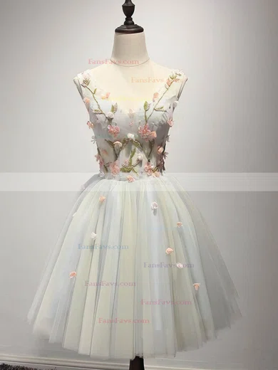 A-line Off-the-shoulder Tulle Short/Mini Short Prom Dresses With Flower(s) #Favs020020110029