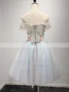 A-line Off-the-shoulder Tulle Short/Mini Short Prom Dresses With Flower(s) #Favs020020110029