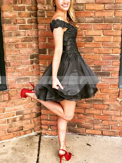 A-line Off-the-shoulder Tulle Short/Mini Short Prom Dresses With Beading #Favs020020111524