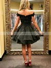 A-line Off-the-shoulder Tulle Short/Mini Short Prom Dresses With Beading #Favs020020111524