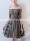 A-line Off-the-shoulder Tulle Short/Mini Short Prom Dresses With Beading #Favs020020110031