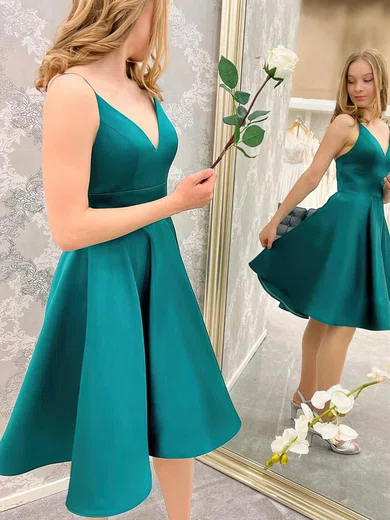 A-line V-neck Satin Short/Mini Short Prom Dresses #Favs020020109128