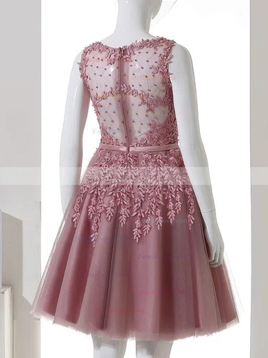 A-line Scoop Neck Tulle Short/Mini Short Prom Dresses With Lace #Favs020020110032