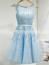 A-line Scoop Neck Tulle Short/Mini Short Prom Dresses With Lace #Favs020020110032