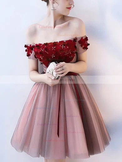 A-line Off-the-shoulder Tulle Short/Mini Short Prom Dresses With Lace #Favs020020110033