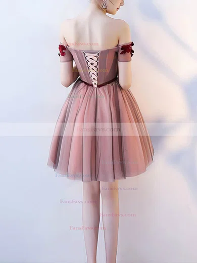 A-line Off-the-shoulder Tulle Short/Mini Short Prom Dresses With Lace #Favs020020110033