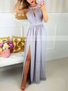 A-line Scoop Neck Silk-like Satin Floor-length Lace Prom Dresses #Favs020106044