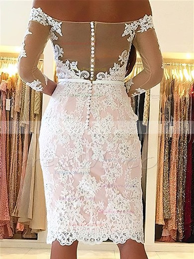Sheath/Column Off-the-shoulder Lace Tulle Knee-length Short Prom Dresses With Appliques Lace #Favs020020111527