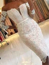 Sheath/Column Off-the-shoulder Lace Tulle Knee-length Short Prom Dresses With Appliques Lace #Favs020020111527