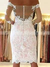 Sheath/Column Off-the-shoulder Lace Tulle Knee-length Short Prom Dresses With Appliques Lace #Favs020020111527