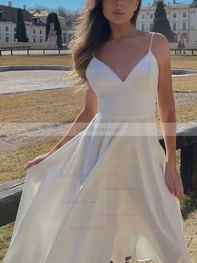 A-line V-neck Silk-like Satin Tea-length Short Prom Dresses #Favs020020109130