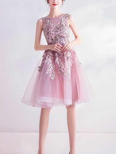 A-line Scoop Neck Tulle Short/Mini Short Prom Dresses With Lace #Favs020020110034