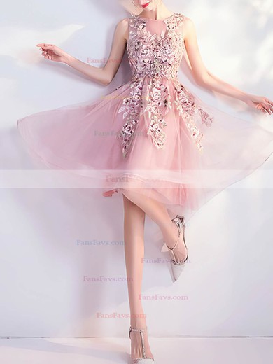 A-line Scoop Neck Tulle Short/Mini Short Prom Dresses With Lace #Favs020020110034