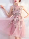 A-line Scoop Neck Tulle Short/Mini Short Prom Dresses With Lace #Favs020020110034