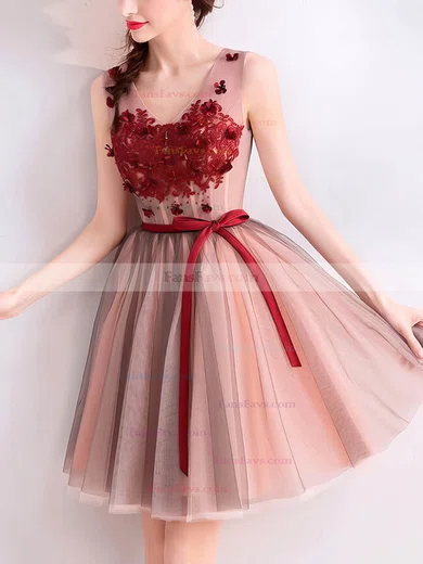 A-line Scoop Neck Tulle Short/Mini Short Prom Dresses With Lace #Favs020020110035
