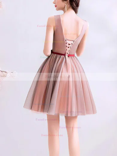 A-line Scoop Neck Tulle Short/Mini Short Prom Dresses With Lace #Favs020020110035