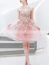 A-line Scoop Neck Tulle Short/Mini Short Prom Dresses With Lace #Favs020020110037