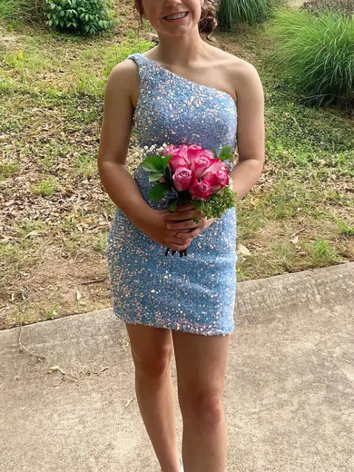 Sheath/Column One Shoulder Sequined Short/Mini Short Prom Dresses #Favs020020110810