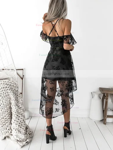 A-line V-neck Tulle Lace Asymmetrical Short Prom Dresses With Appliques Lace #Favs020020111531