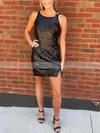 Sheath/Column Scoop Neck Sequined Short/Mini Short Prom Dresses With Split Front #Favs020020110812