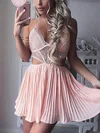 A-line V-neck Chiffon Short/Mini Short Prom Dresses With Lace #Favs020020111533