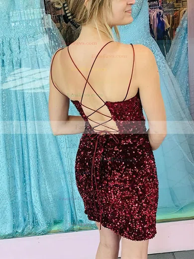 Sheath/Column V-neck Sequined Short/Mini Short Prom Dresses #Favs020020109136