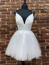 A-line V-neck Lace Tulle Short/Mini Short Prom Dresses With Appliques Lace #Favs020020110040