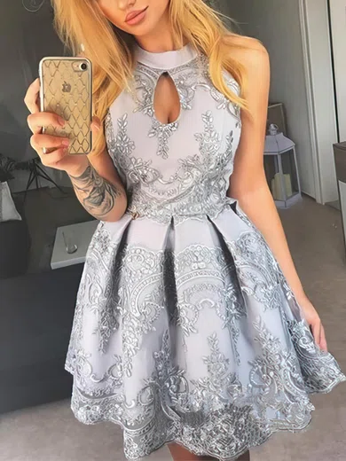 A-line High Neck Lace Tulle Short/Mini Short Prom Dresses With Appliques Lace #Favs020020111534