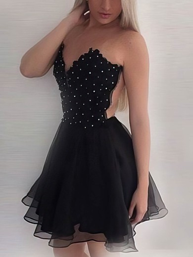 A-line Scoop Neck Tulle Short/Mini Short Prom Dresses With Beading #Favs020020111535