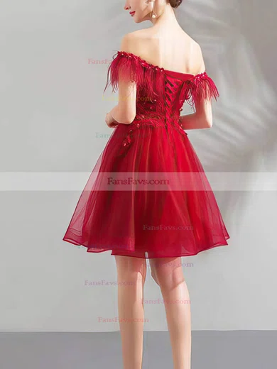 A-line Off-the-shoulder Lace Tulle Short/Mini Short Prom Dresses With Appliques Lace #Favs020020110042