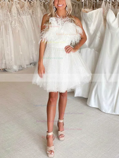 A-line Strapless Sequined Short/Mini Short Prom Dresses With Feathers / Fur #Favs020020110815