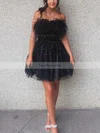 A-line Strapless Sequined Short/Mini Short Prom Dresses With Feathers / Fur #Favs020020110815